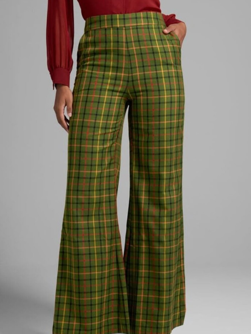 Modcloth Olive Green Plaid Pencil Skirt with Yellow Accent